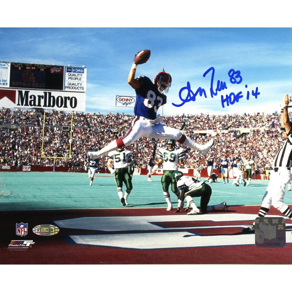 Andre Reed Horizontal Jump in End Zone Bills 8x10 wHOF 14Insc.