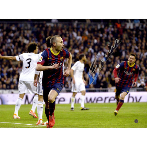 Andres Iniesta Signed 12x16 Photo Barcelona Team El Clasico goal (Icons Auth& Third Party Holo