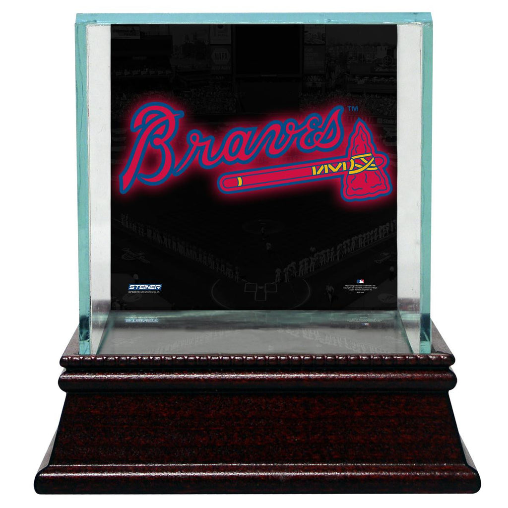 Atlanta Braves Glass Single Baseball Case with Team Logo Background