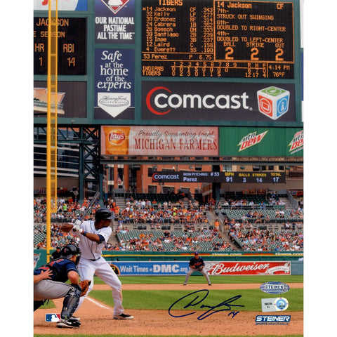 Austin Jackson Tigers White Jersey At Bat vs. Indians Vertical 8x10 Photo (MLB Auth)