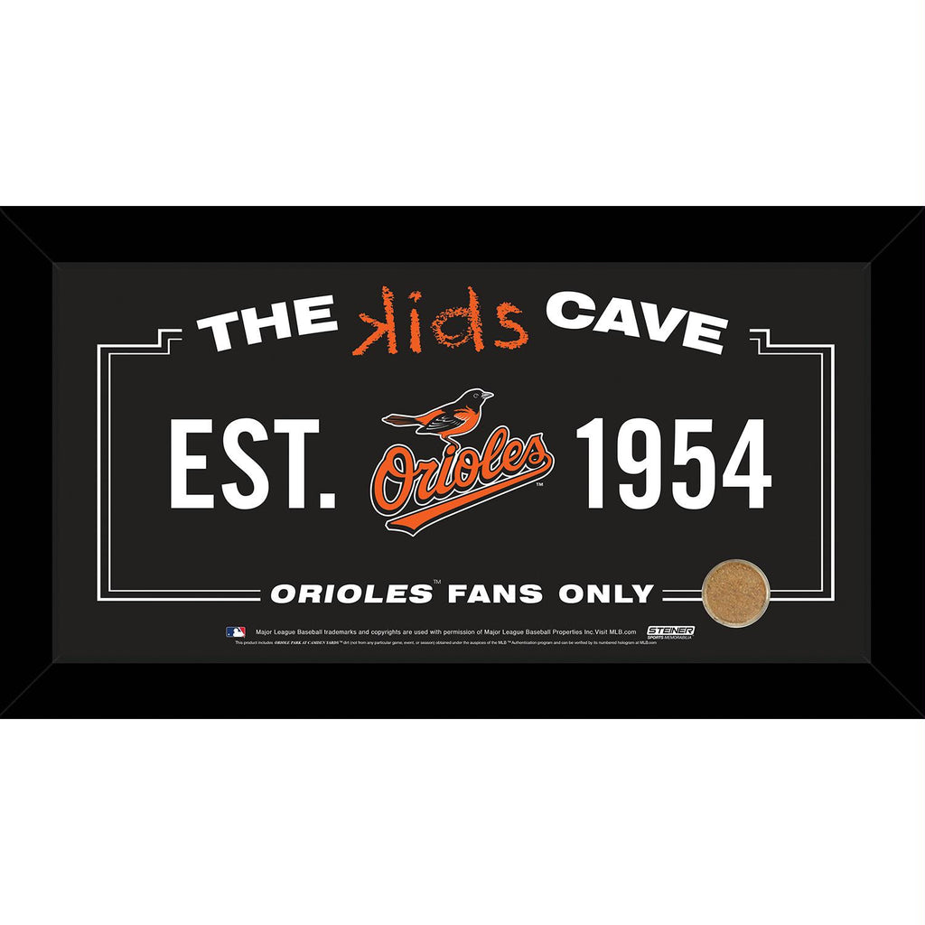 Baltimore Orioles 10x20 Kids Cave Sign w Game Used Dirt from Oriole Park at Camden Yards