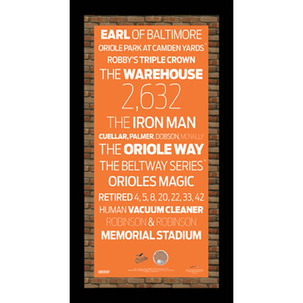 Baltimore Orioles Subway Sign 9.5x19 Frame w auth Dirt from Camden Yards