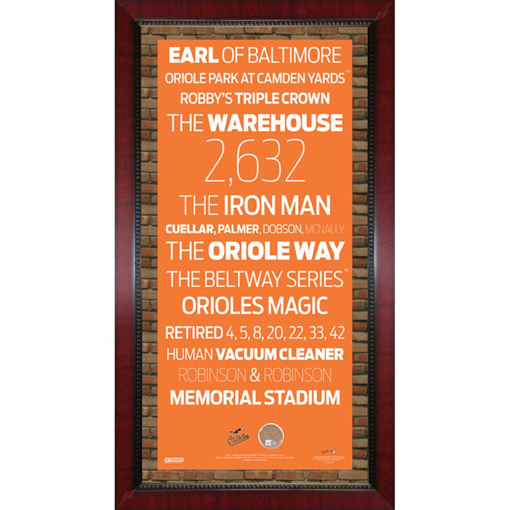 Baltimore Orioles Subway Sign Wall Art 16x32 Frame w Authentic Dirt from Oriole Park at Camden Yards