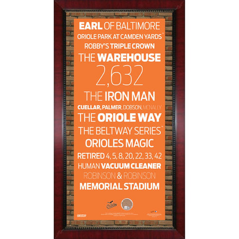 Baltimore Orioles Subway Sign Wall Art 16x32 Frame w Authentic Dirt from Oriole Park at Camden Yards