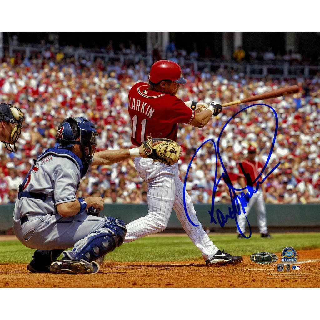 Barry Larkin Signed Horizontal Swing 8x10 Photo