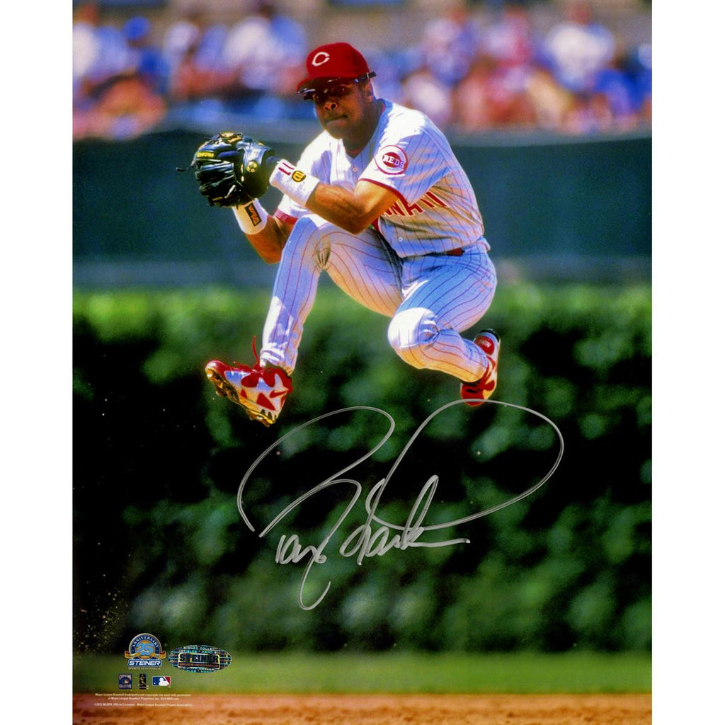 Barry Larkin Signed Jump Vertical 8x10 Photo