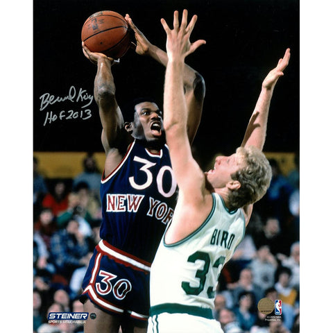 Bernard King Signed 16x20 Knicks Jumper over Bird w HOF Insc.