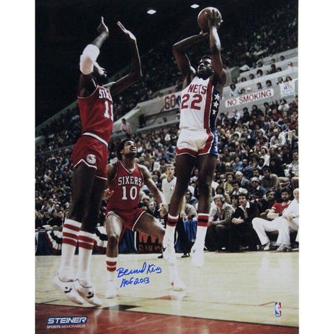 Bernard King Signed 16x20 Nets Jumper over 76ers Cheeks and Jones w HOF Insc.