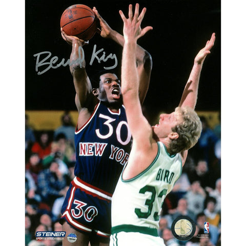 Bernard King Signed 8x10 Knicks Jumper over Bird