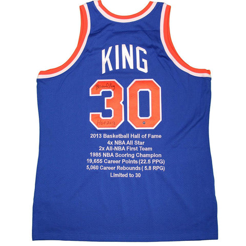 Bernard King Signed New York Knicks Blue Mitchell & Ness Jersey w HOF 2013 Insc and Embroidered Stats (LE30)