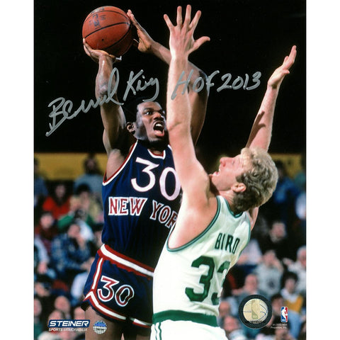 Bernard King Signed Shot Over Bird 8x10 Photo w HOF insc