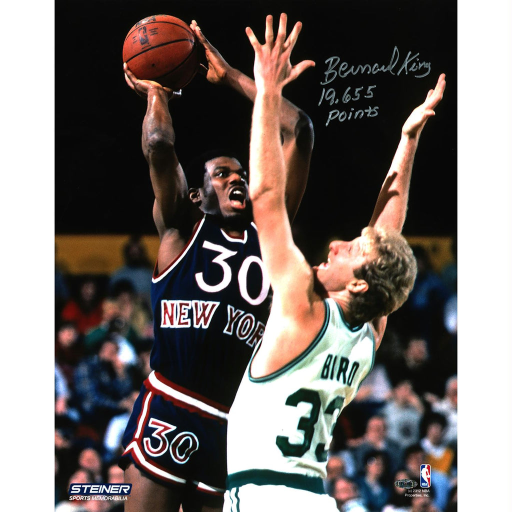 Bernard King Signed vs. Larry Bird 16x20 Photo w 19635 Pts Insc