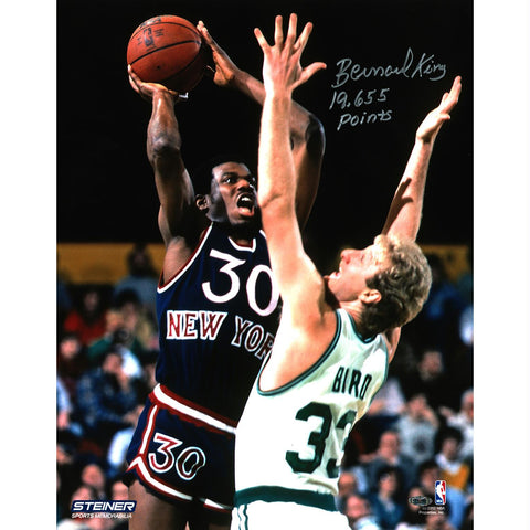 Bernard King Signed vs. Larry Bird 16x20 Photo w 19635 Pts Insc