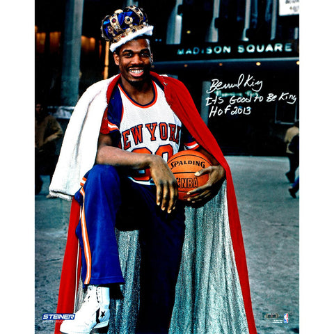 Bernard King Signed Wearing Crown 16x20 Photo w Its Good To Be King HOF 2013 insc