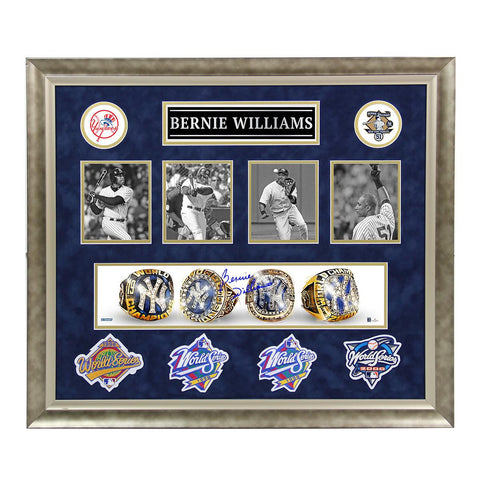 Bernie Williams Signed World Series Rings and Patches 24x30 Collage