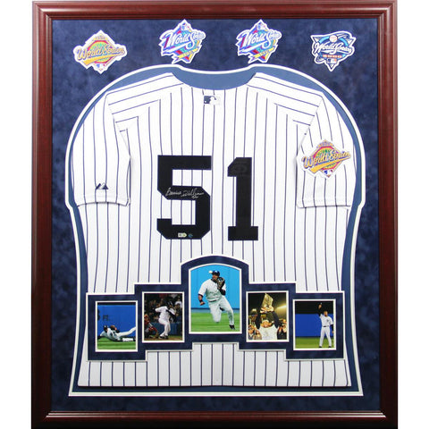 Bernie Williams Signed Yankees Jersey w 1996 WS Patch Framed w Career Moments Images and 4 WS Patches (32x40 6443)