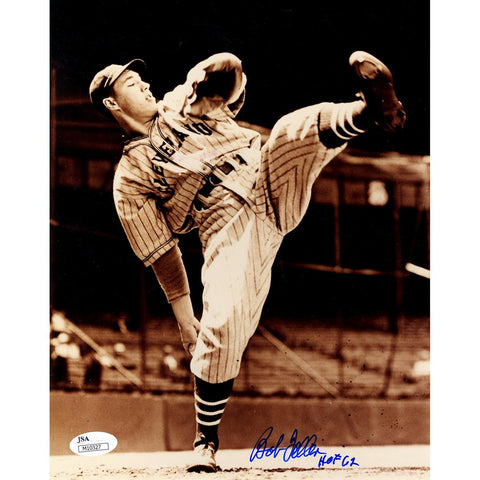 Bob Feller High Leg Kick Signed Sepia 8x10 Photo wHOF 62Insc. (JSA )