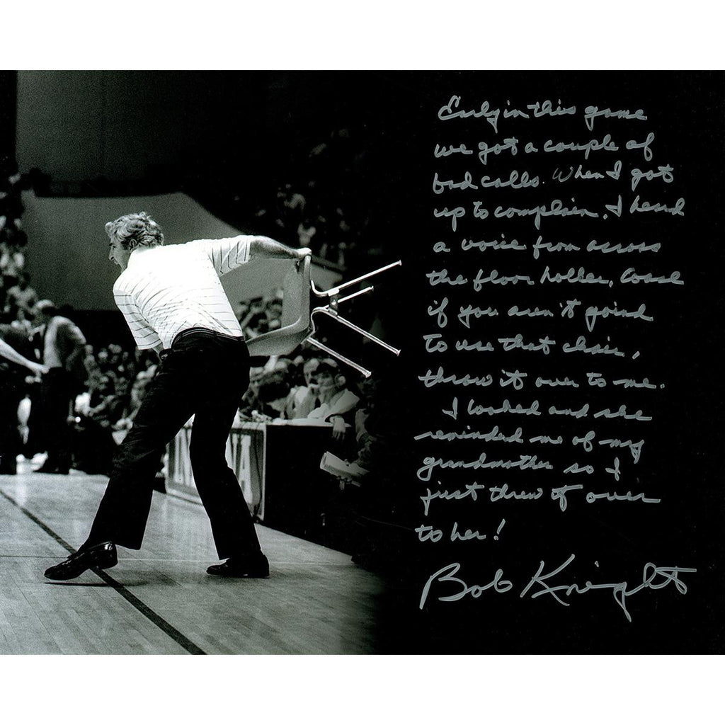 Bob Knight Signed 16x20 Story Photo (Throwing the Chair)