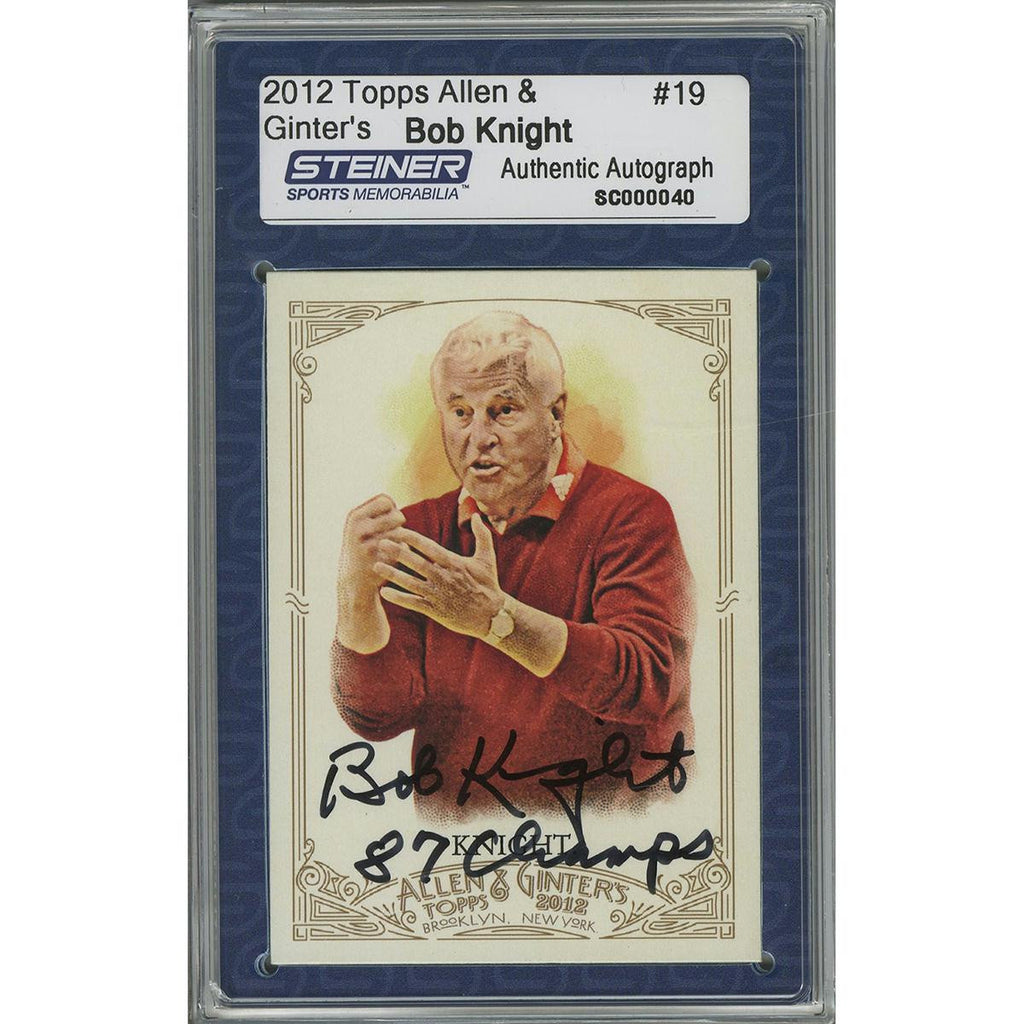 Bob Knight Signed 2012 Topps Card w 87 Champs Insc. (Slabbed by Steiner)