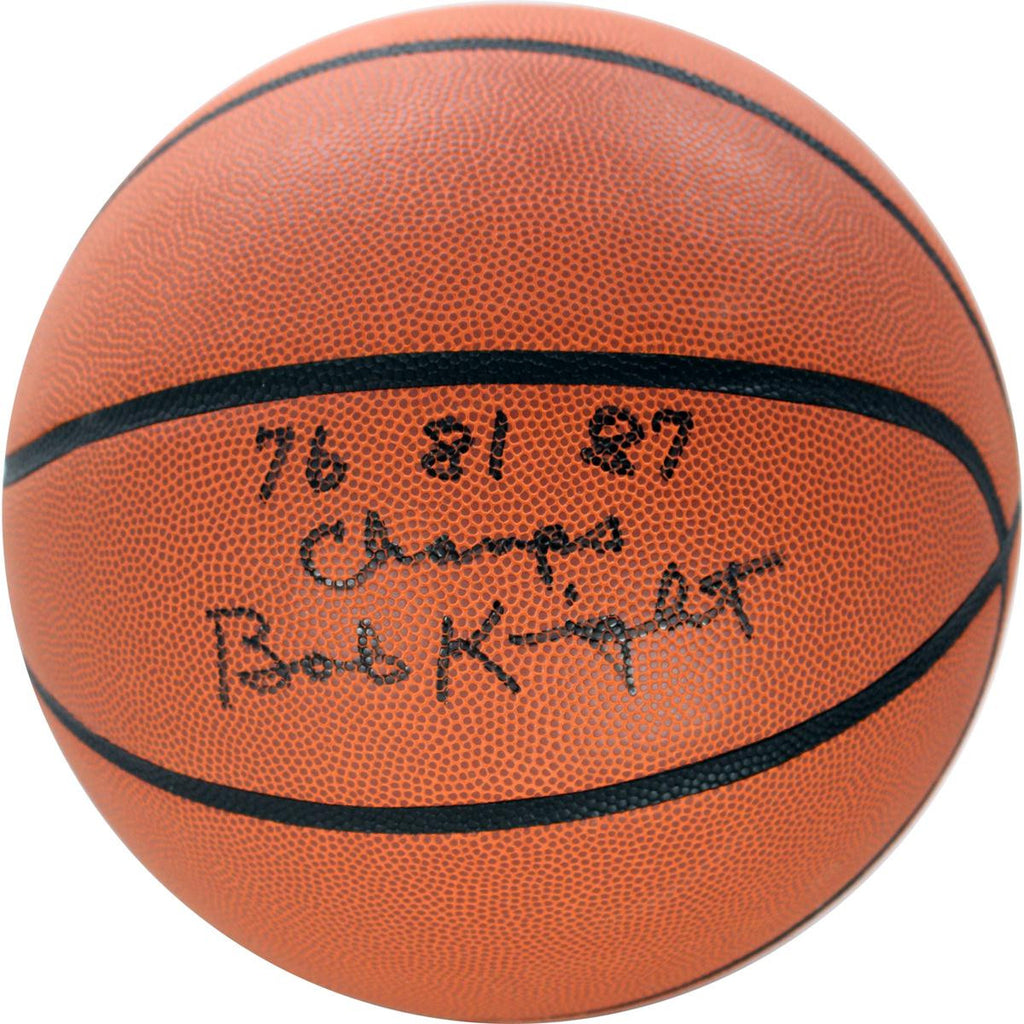 Bob Knight Signed NCAA Basketball w 76 81 87 Champs insc