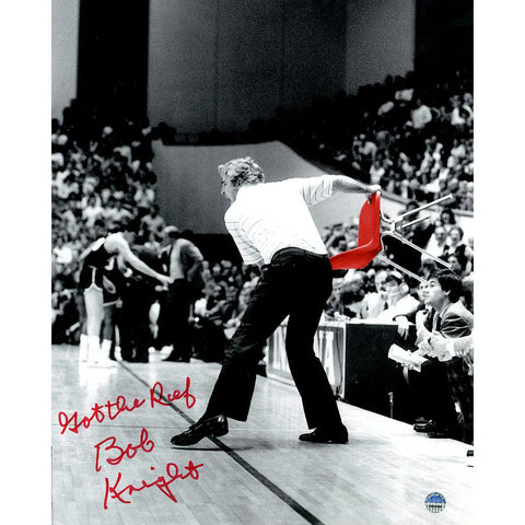 Bob Knight Signed Throwing Chair B&W w Red Chair 8x10 Photo w Got The Ref Insc.