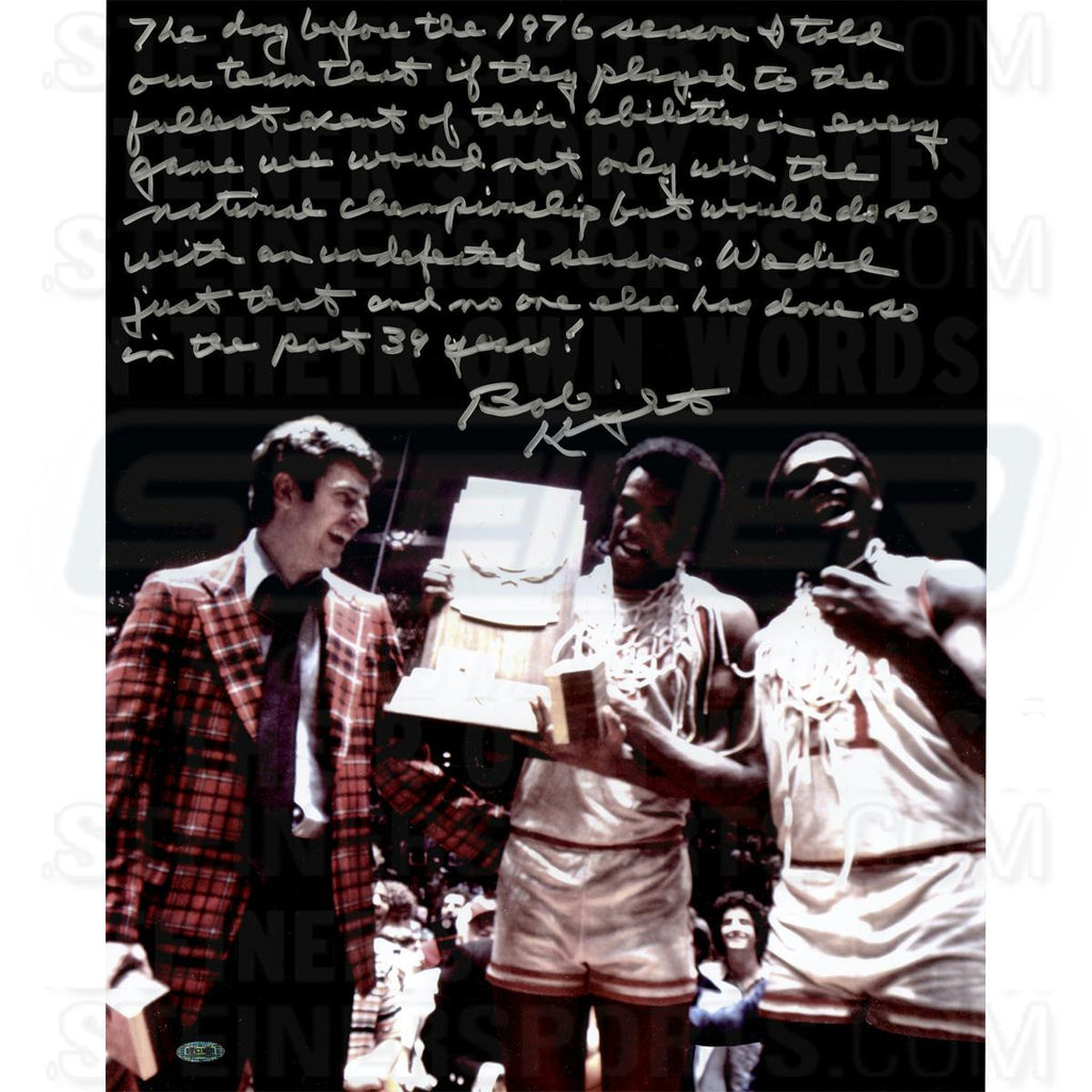 Bob Knight Signed w Trophy 16x20 Story Photo