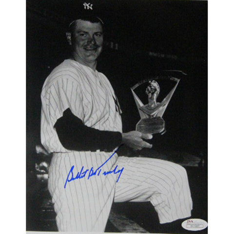 Bob Turley Signed Holding Cy Young Award BW 8x10 Vertical Photo (JSA)