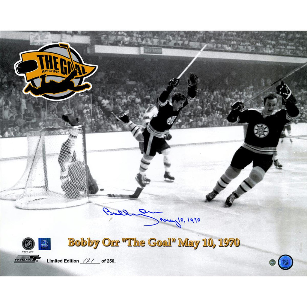 Bobby Orr Flying Goal 16x20 Photo w May 10 1970 Insc. (Orr Auth)