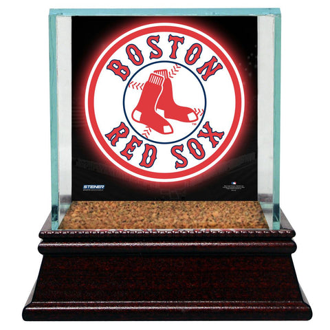 Boston Red Sox Glass Single Baseball Case with Team Logo Background and Authentic Field Dirt Base (MLB Auth)