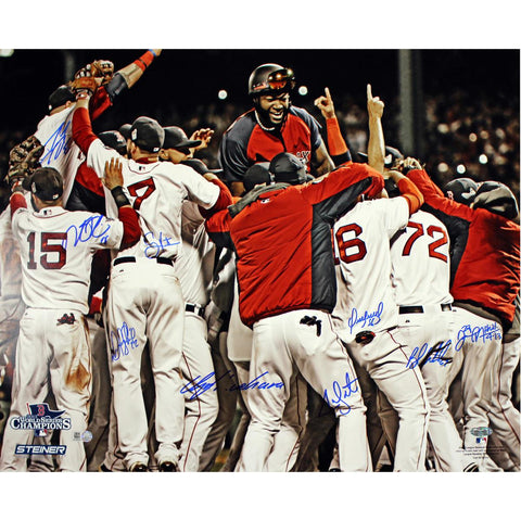 Boston Red Sox Multi Signed 2013 WS Celebration Horizontal 16x20 Photo (MLB Auth) (9 Sigs)