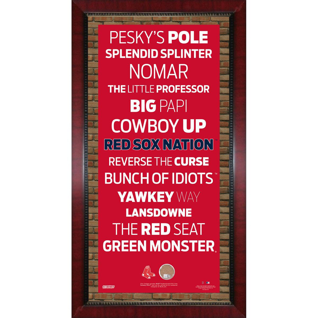 Boston Red Sox Subway Sign w Game Used Dirt Framed 16x32 Photo (Brick Background)