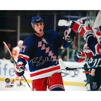 Brandon Dubinsky Rangers Blue Jersey Celebration Horizontal 16x20 Photo