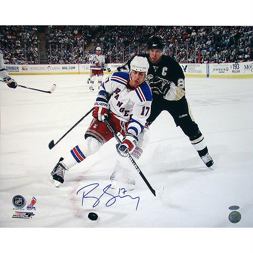 Brandon Dubinsky Rangers White Jersey Controlling The Puck Horizontal 16x20