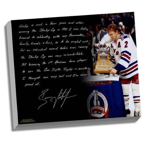 Brian Leetch Facsimile 1st American Conn Smythe Winner Stretched 22x26 Story Canvas