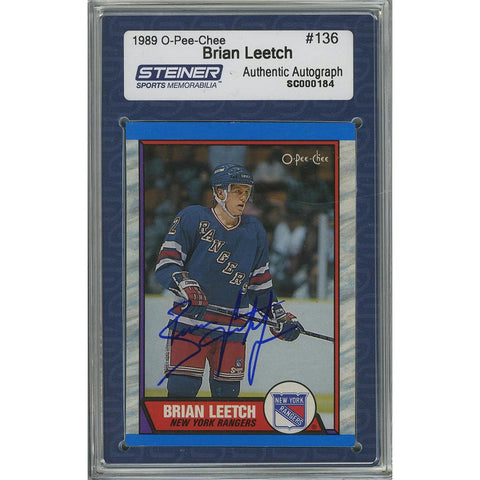 Brian Leetch Signed 1989-90 O-Pee-Chee Rookie Card 136 (Slabbed by Steiner)