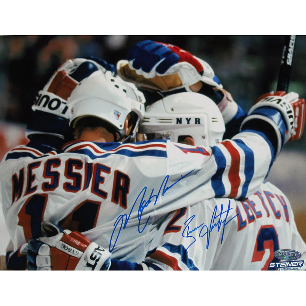 Brian LeetchMark Messier Dual Signed Team Huddle 16x20 Photo