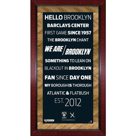 Brooklyn Nets Subway Sign w Game Used Net Framed 16x32 Photo (Brick Background)