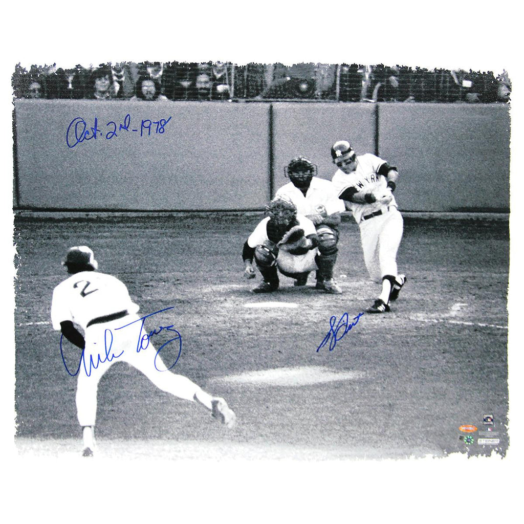 Bucky Dent 1978 Playoff HR vs Mike Torrez Dual Signed 22X26 Canvas w 10-2-1978 Insc by Torrez (MLB Auth)