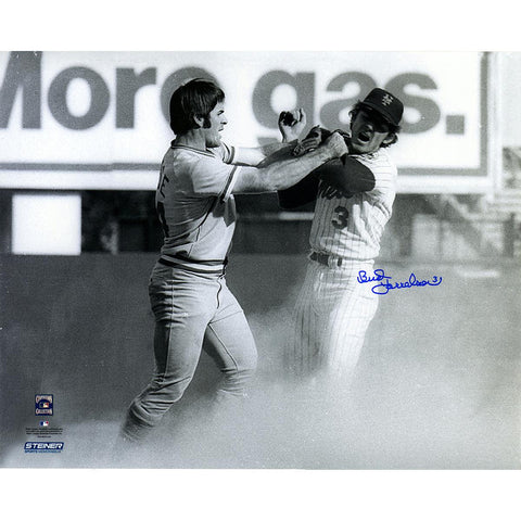 Bud Harrelson Signed BW Fighting With Pete Rose 16x20 Photo