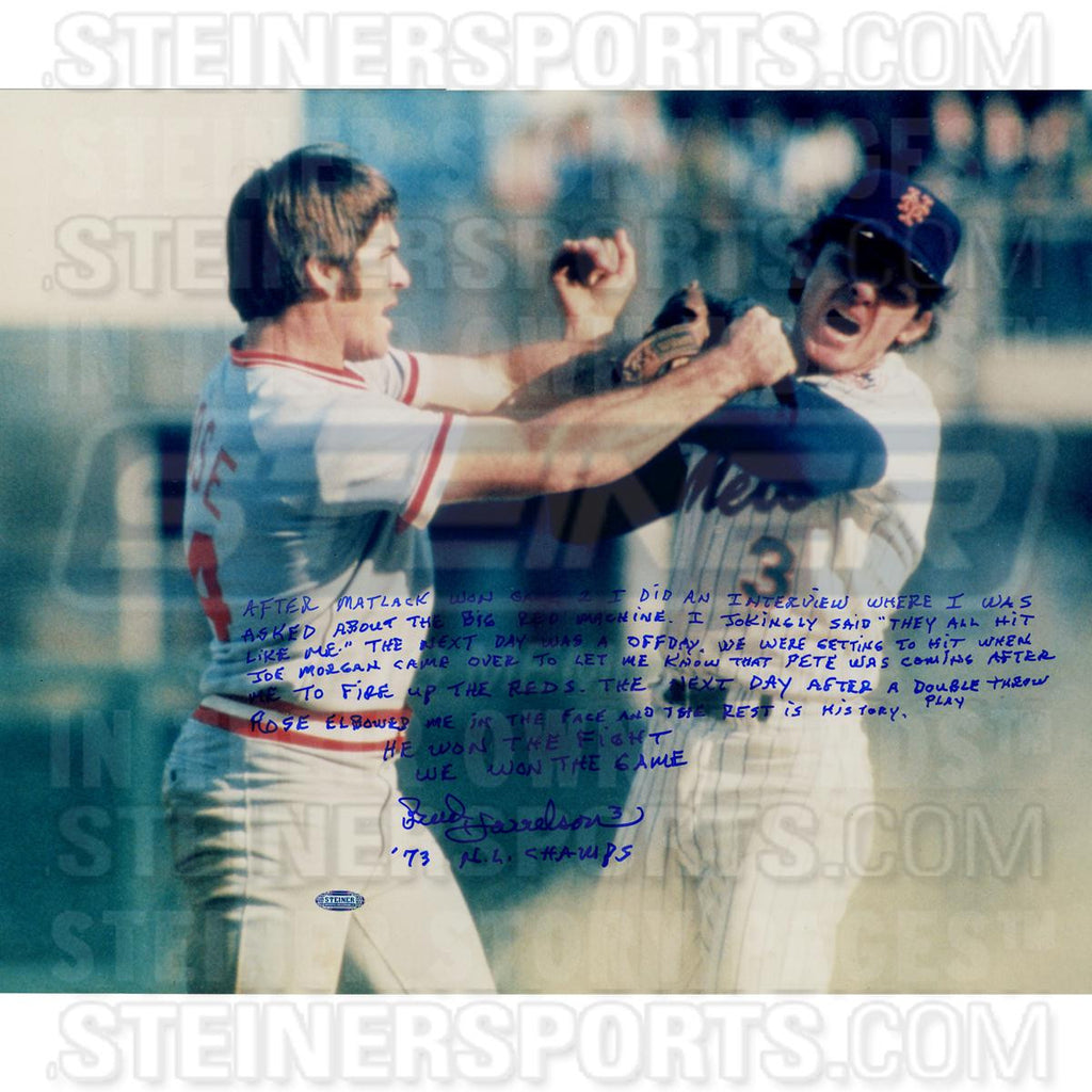 Bud Harrelson Signed Fighting w Pete Rose 16x20 Story Photo