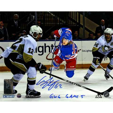 Carl Hagelin Signed Game 5 Winning Shot vs Penguins 8x10 Photo w GWG Game 5 Insc