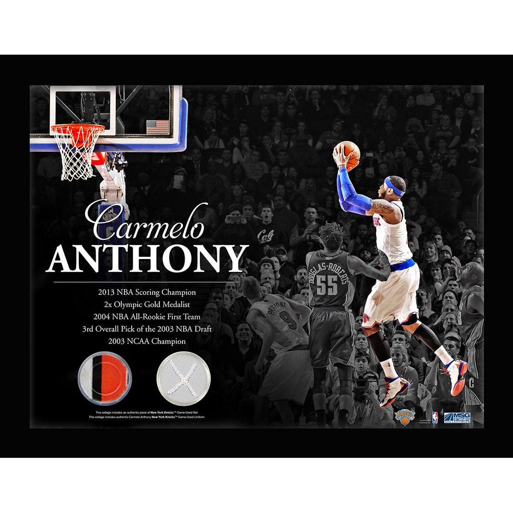 Carmelo Anthony New York Knicks Game Used Net & Game Used Jersey 11x14 Horizontal Framed Photo Collage