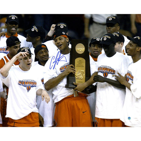 Carmelo Anthony Signed NCAA Trophy and Syracuse Teammates Horizontal 16x20 Photo