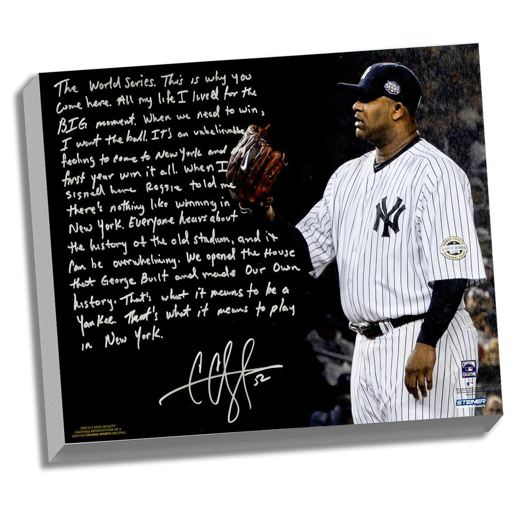 CC Sabathia Facsimile Winning in New York Story Stretched 16x20 Canvas