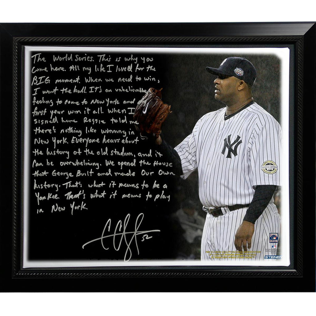 CC Sabathia Facsimile Winning in New York Story Stretched Framed 22x26 Canvas