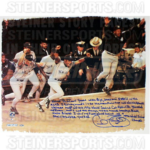 Cecil Fielder Signed Celebrating WS Win 22x26 Story Canvas