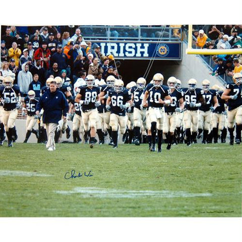 Charlie Weis Walking with Team on the Field 16x20