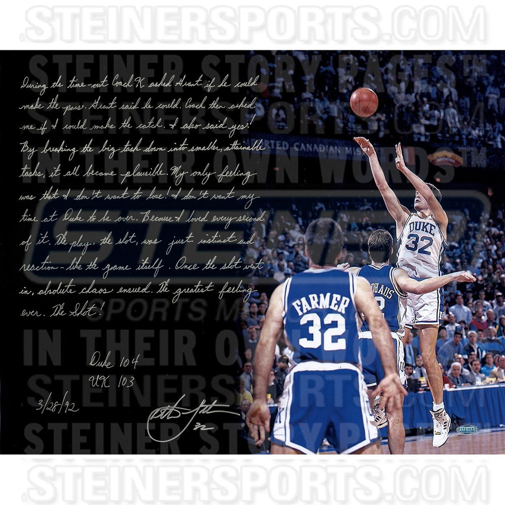 Christian Laettner Signed Game Winning Shot 16x20 Story Photo w Score Insc (w Limited Edition of 46 on Matte)