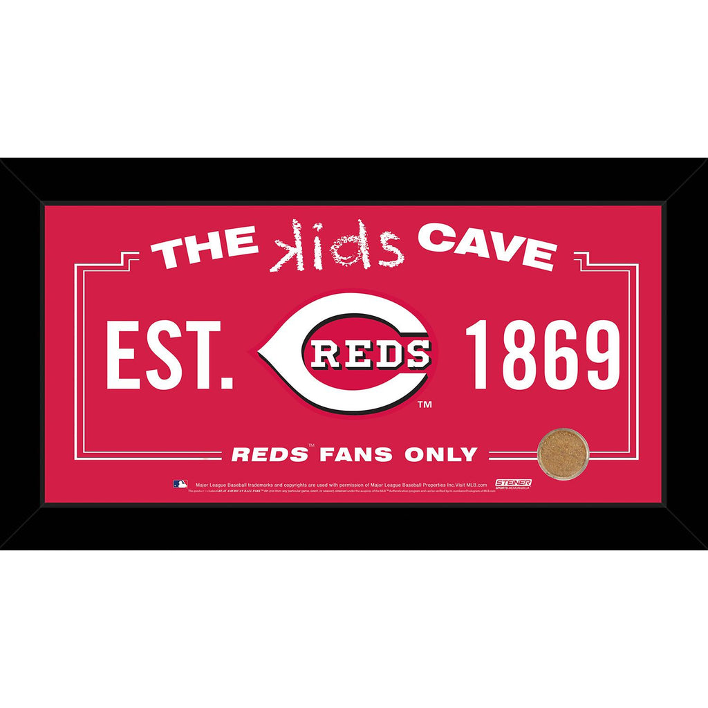 Cincinnati Reds 10x20 Kids Cave Sign w Game Used Dirt from Great American Ball Park