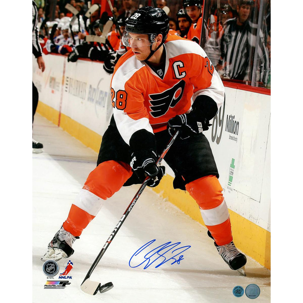 Claude Giroux Philadelphia Flyers Orange Jersey w Puck Between Legs Signed 16x20 Photo (AJs Sports World Auth)